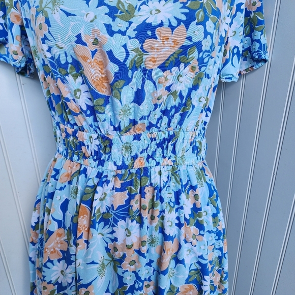 Croft & Barrow WomensBlue Orange Floral Dress Short Sleeve Elastic Waist Sz S - Picture 3 of 15